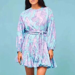 Rhode / Ella Dress in Aqua Greco Pattern